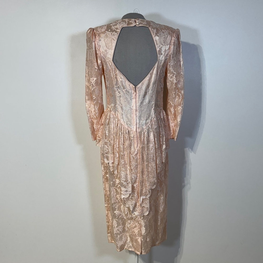 Vintage Scott McClintock Dress Women’s Size 12 Pink Lace Peplum Back Zipper - Picture 5 of 15